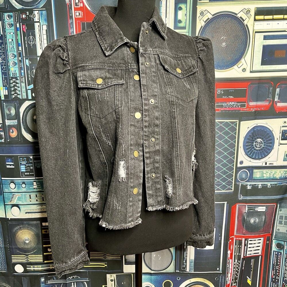 MITTOSHOP Distressed Raw Edge Cropped Denim Jacket Size Small